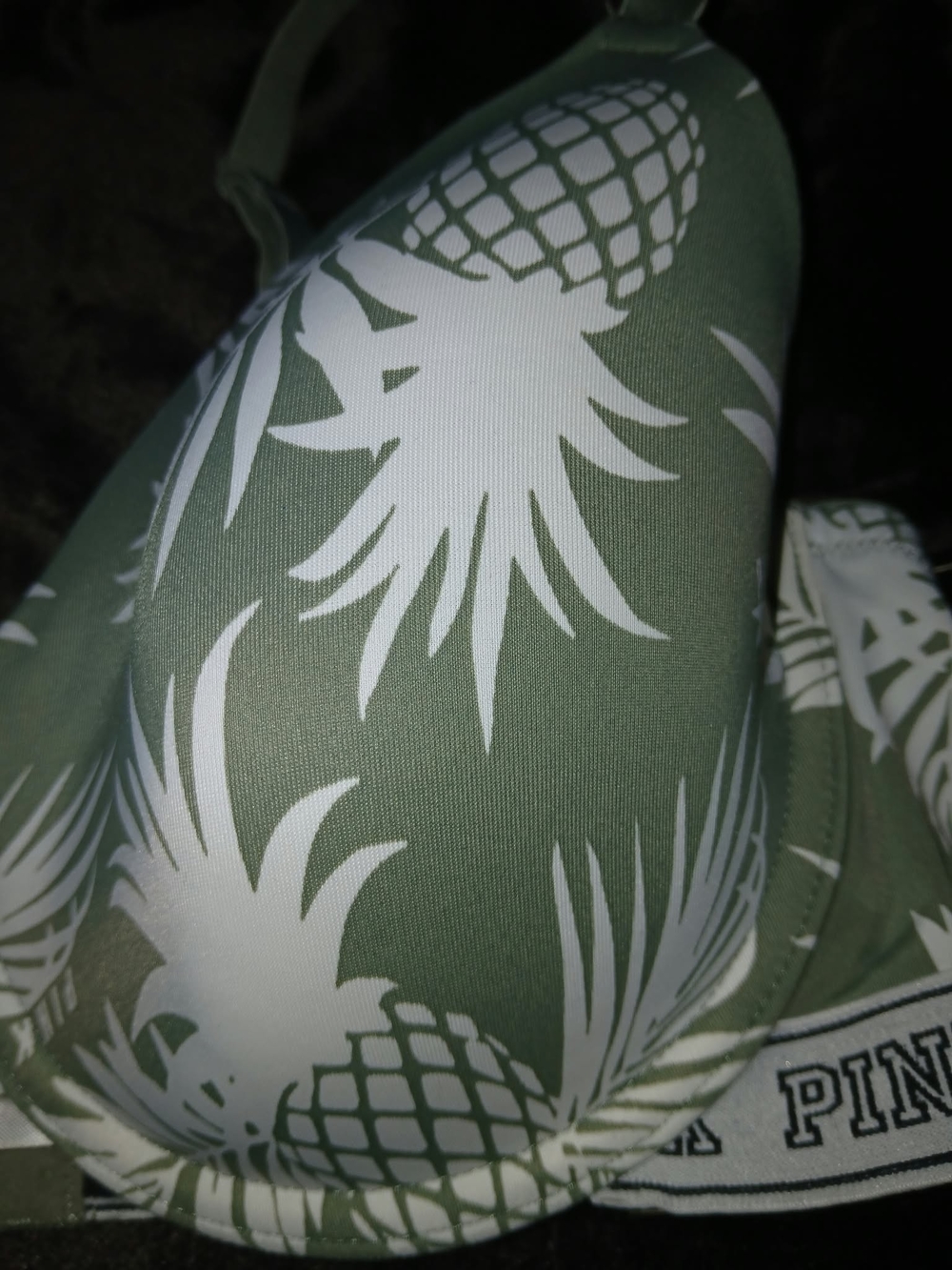 PINK Victoria's Secret Olive Green Pineapple Print Push-Up Bra